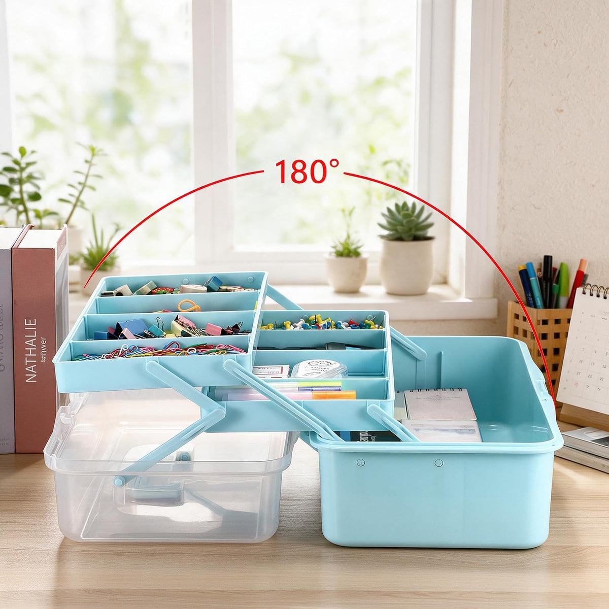 Tackle Box, 15-Inch Extra Large Art Storage Box with 3-Layer Folding