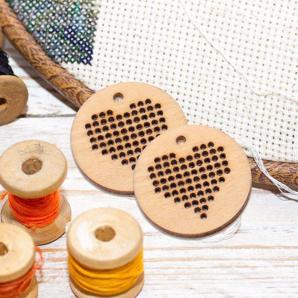 5pcs Round Wood Cross Stitch Chips Handmade DIY Pendants
