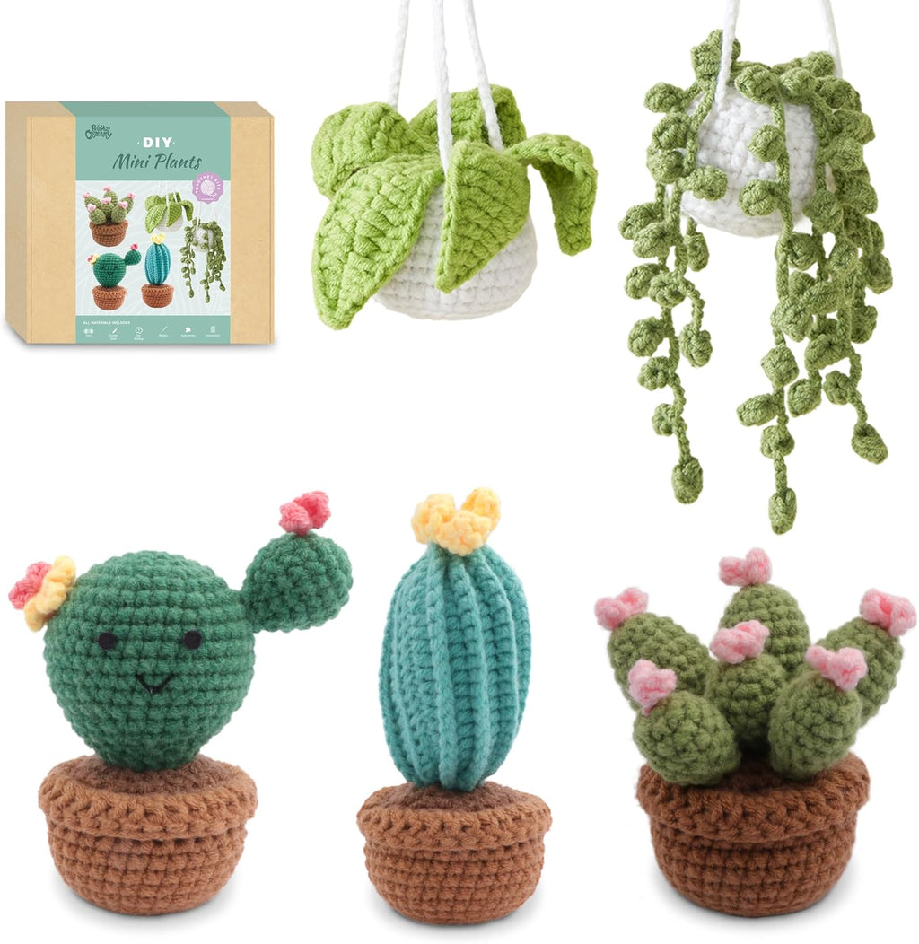 HOUSE CREATIVITY Crochet Kit for Beginners, Make 5 Hanging Potted