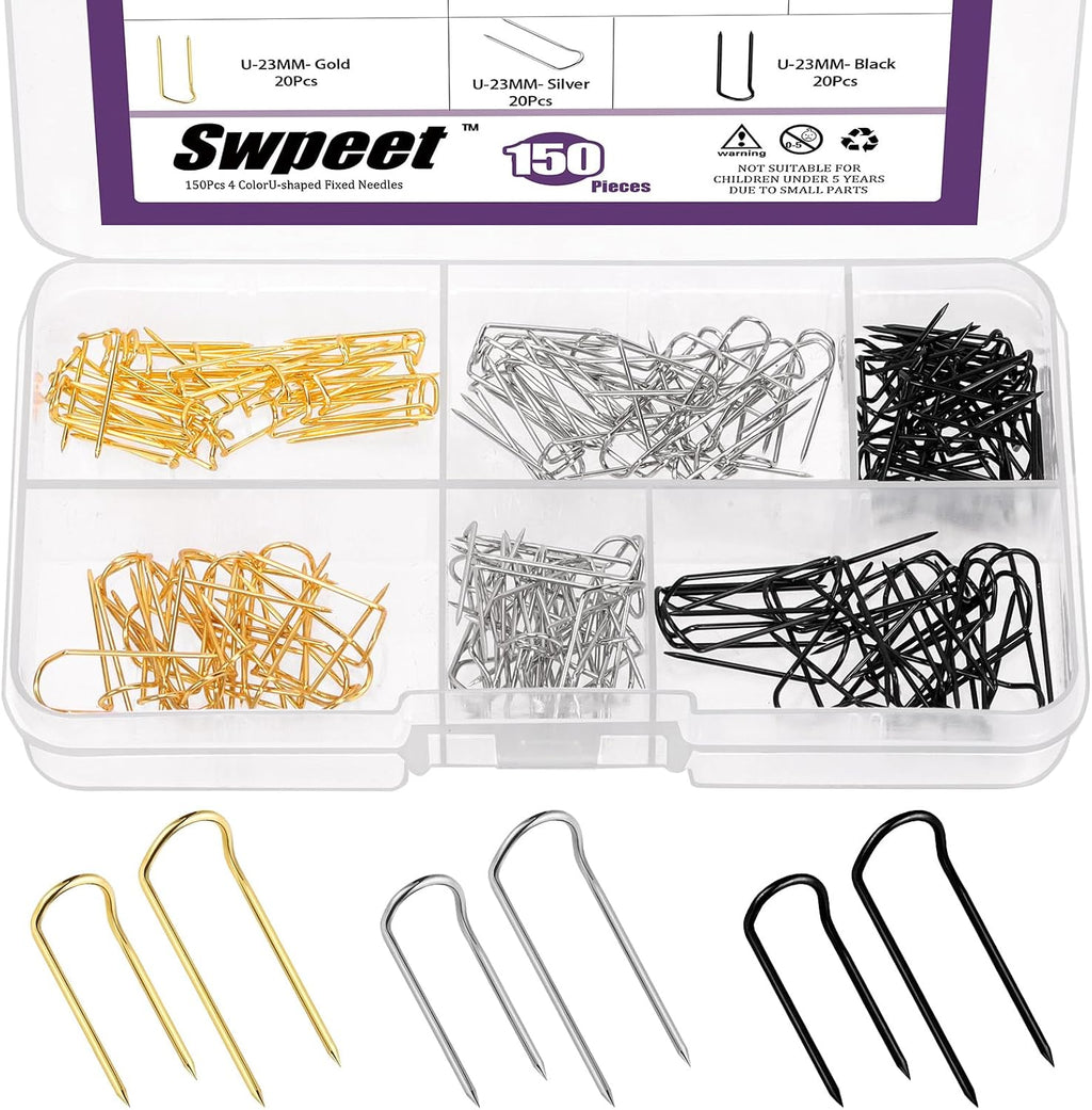 Swpeet 150Pcs 3 Colors 23mm/ 0.9 Inch Stainless Steel Sewing U-Pins