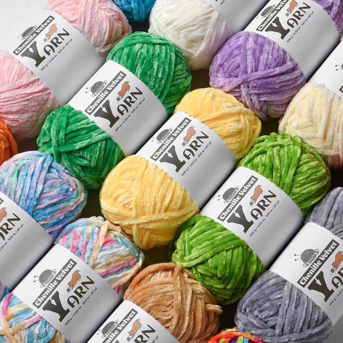 Chenille Velvet Yarn for Crocheting Beginner Yarn 12 Pack Multicolor