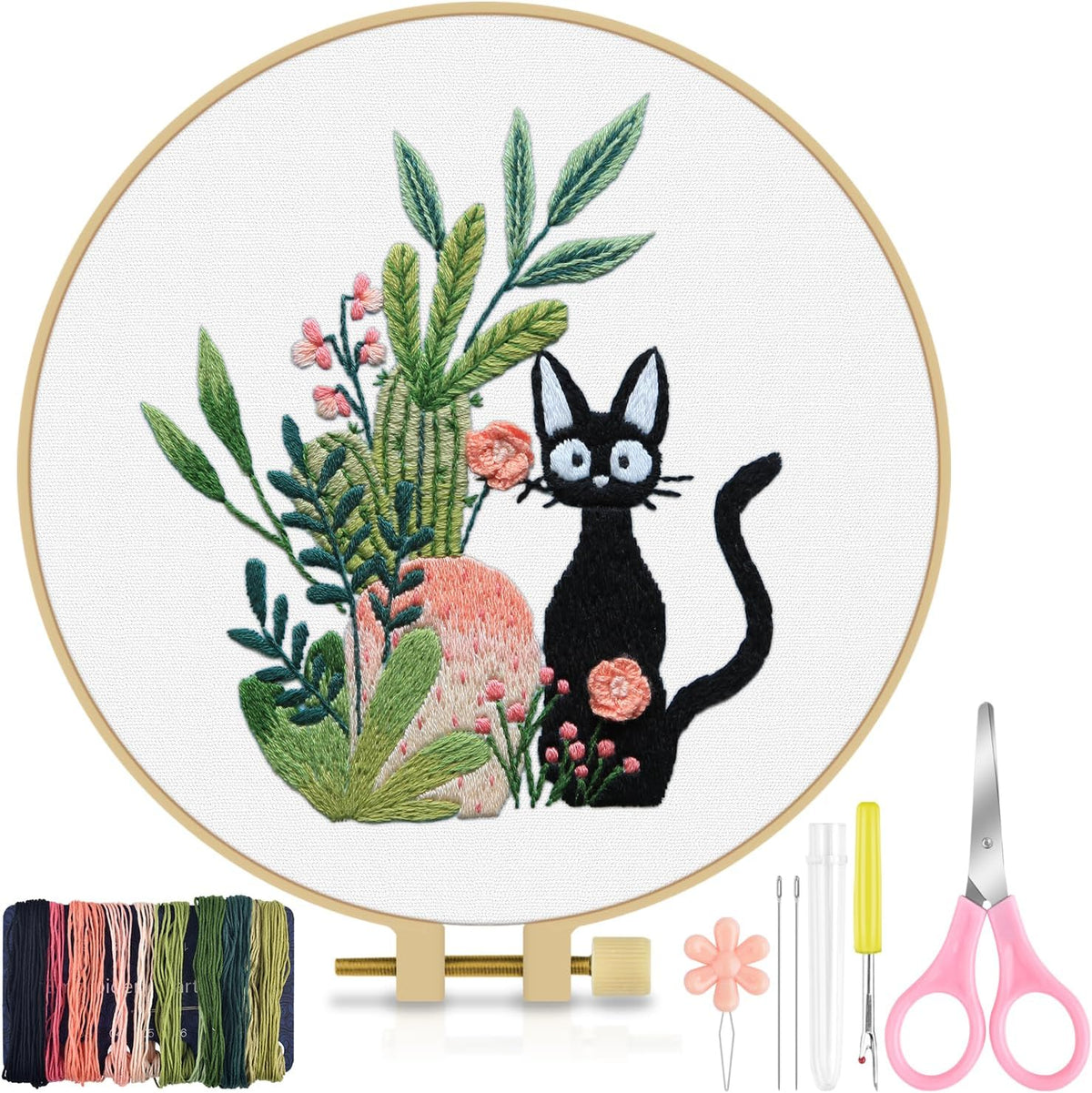 TINDTOP Embroidery Kit for Beginners Adult, Cat Embroidery Kit