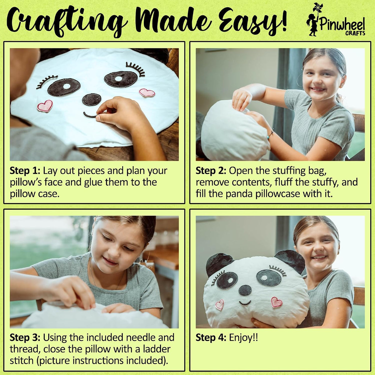 Pinwheel Crafts Beginner Sewing Kit for Kids 8-12 with DIY Panda