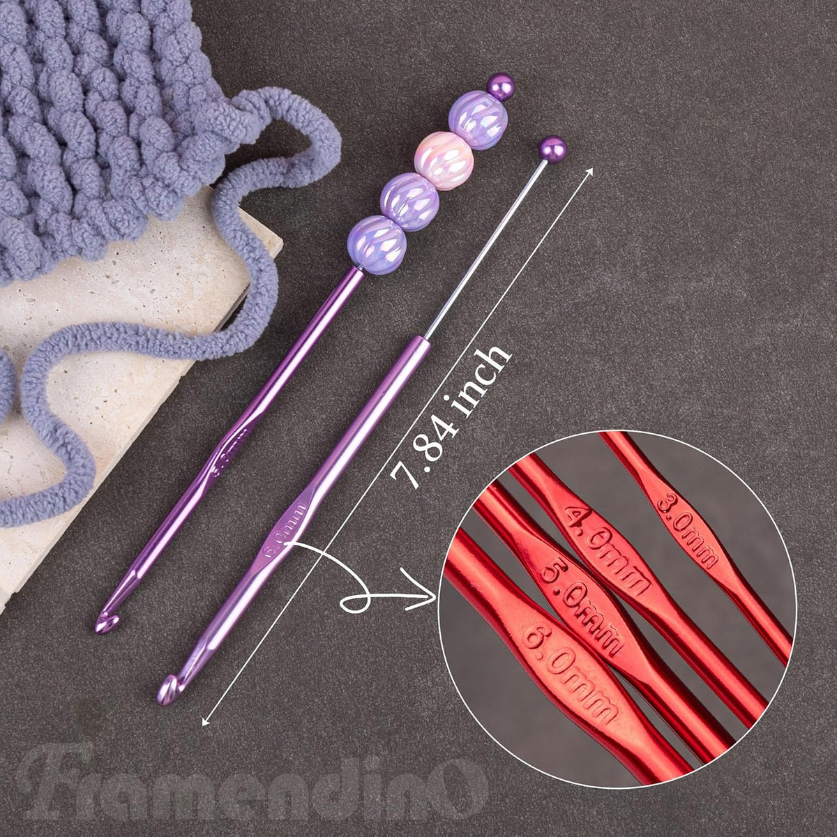 Framendino, 24 Pack Beadable Crochet Hooks 3 mm 4 mm 5 mm 6 mm
