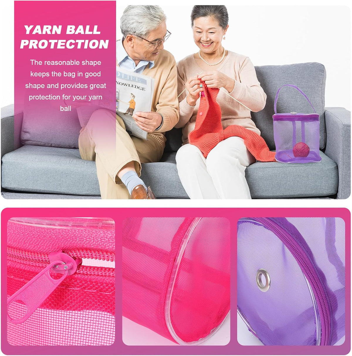 Purple Mesh Knitting Tool Pouch with Zipper, 2 Pack, Nylon