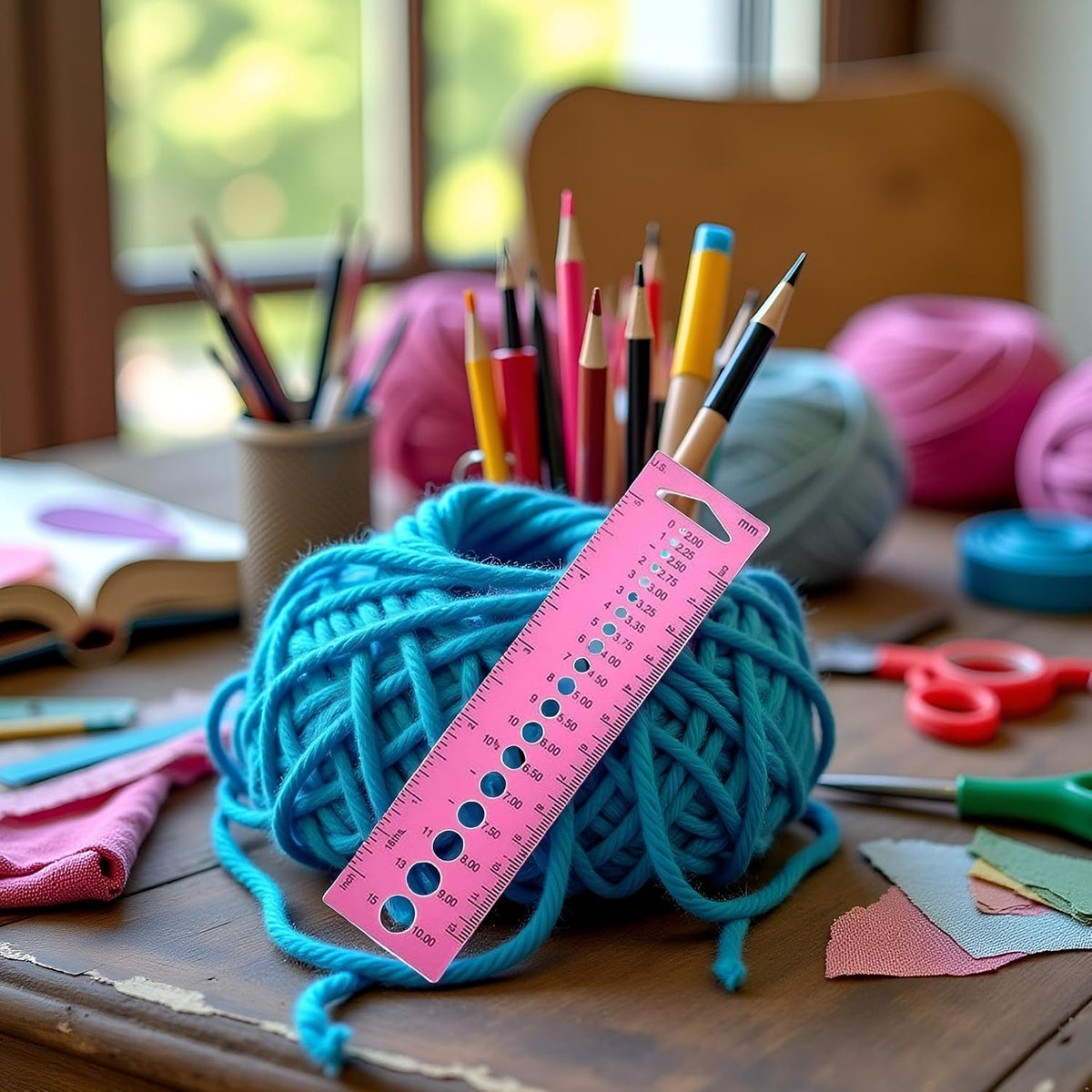 Pink Measure Ruler, Plastic Inch All in One Crochet Hook Craft for