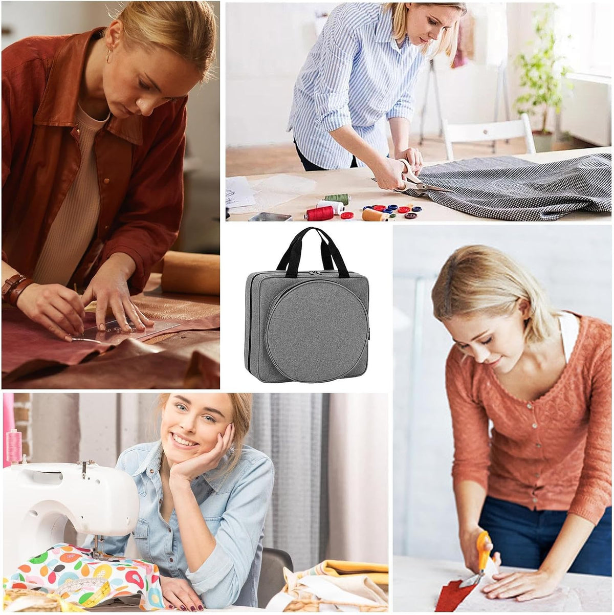 Embroidery Project Bag – Multi Pocket Holder, Round Sewing Case