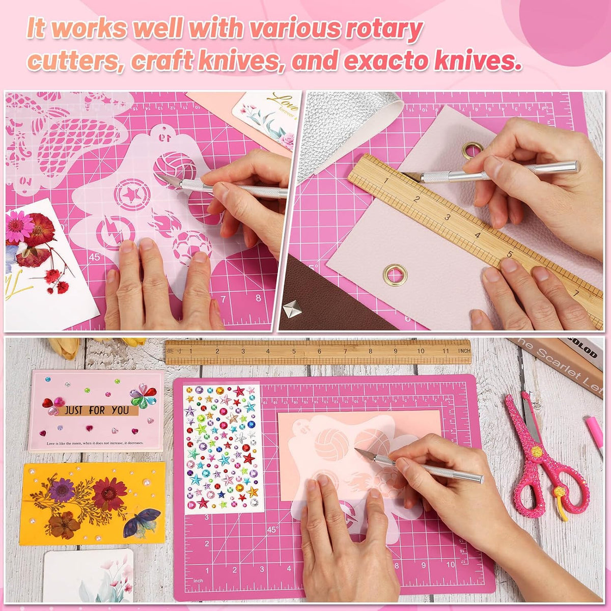 anezus Self Healing Cutting Mat for Rotary Cutting, 12" x 9", Pink