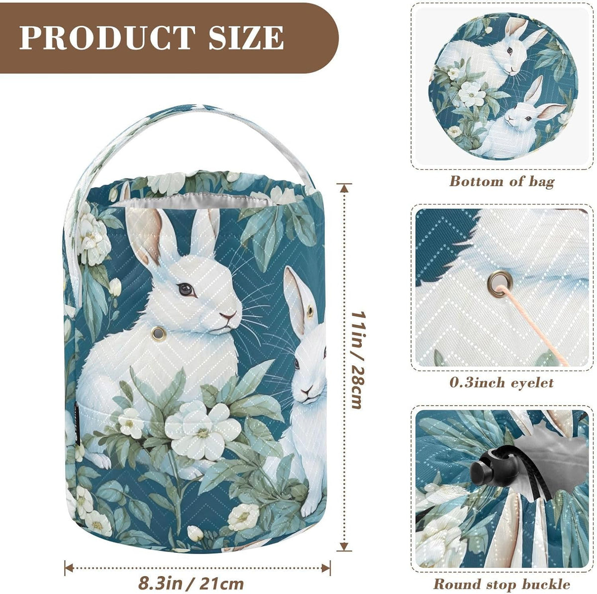 WELLDAY White Bunnies Crochet Bag Knitting Bag Yarn Storage Organizer