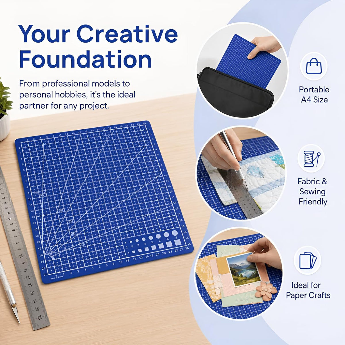 A4 PVC Cutting Mat,Self-Healing Craft Board for Quilting Sewing