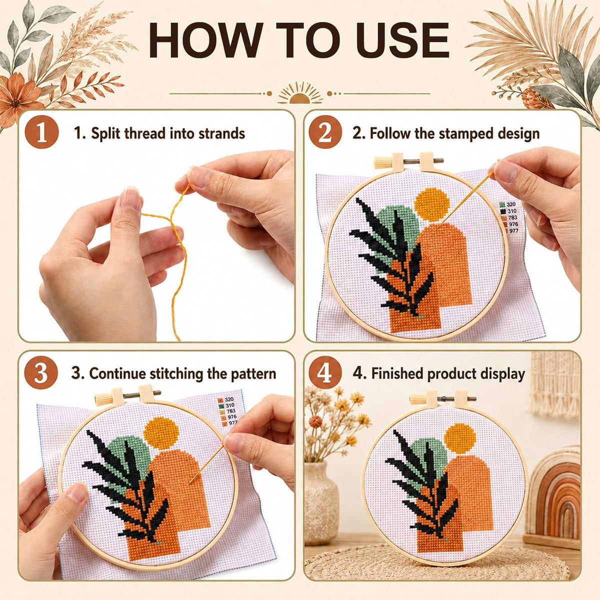 ZOIIWA 6PCS Boho Embroidery Kit for Beginners Adults Summer Cross