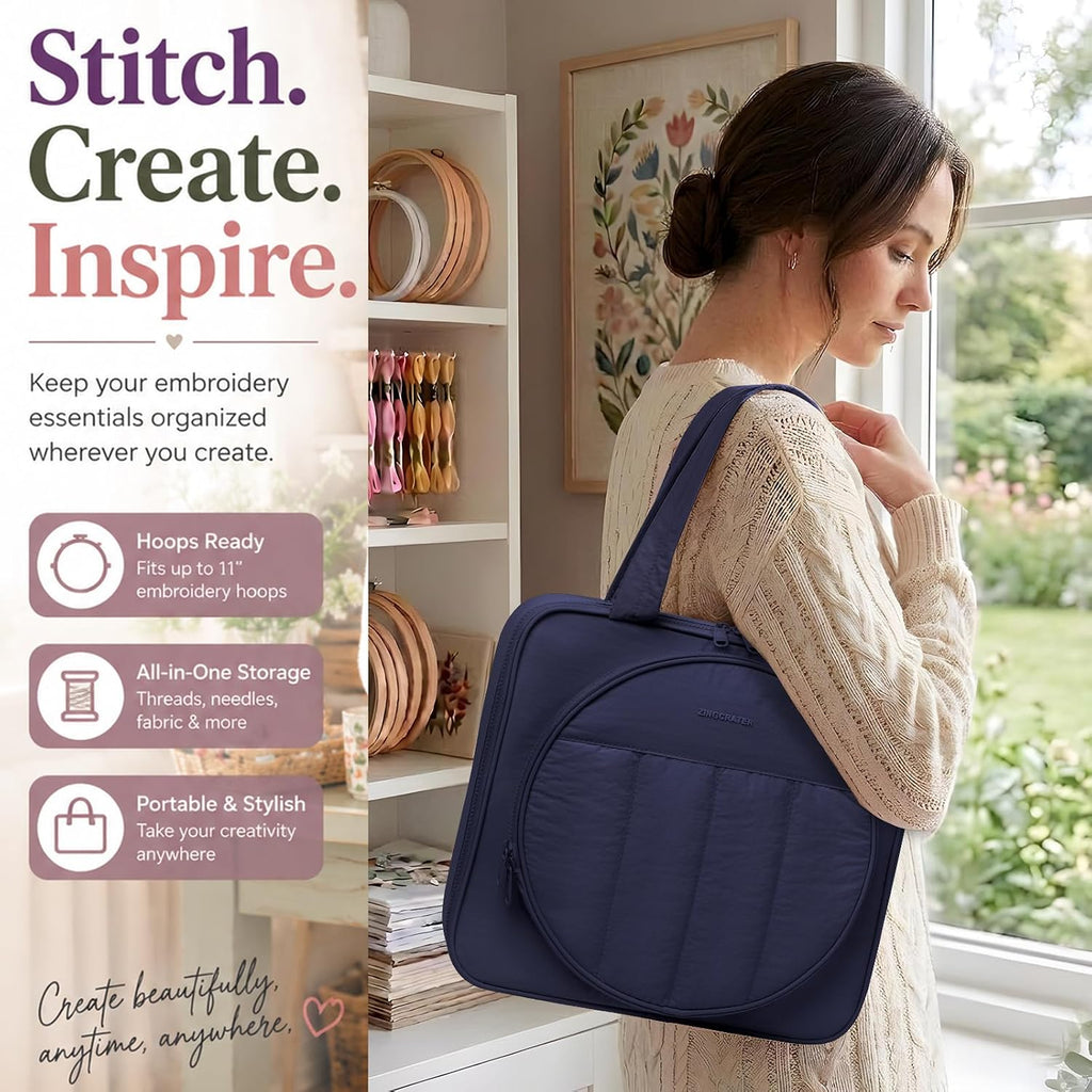 MYBAGZING Embroidery Bag Organizer,Cross Stitch Project Bag w/Hoop