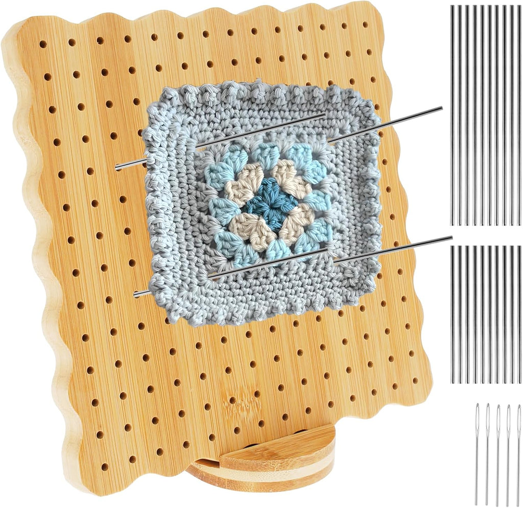 Abizarch 7.7in Square Crochet Blocking Board with Oval Base, Bamboo