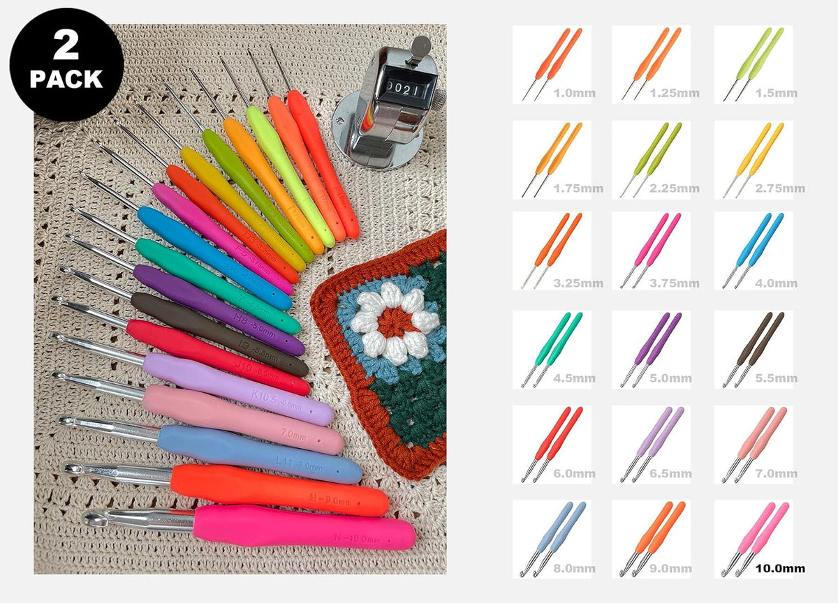 2Pcs 10mm Large Crochet Hooks, Ergonomic Crochet Hook for Arthritis