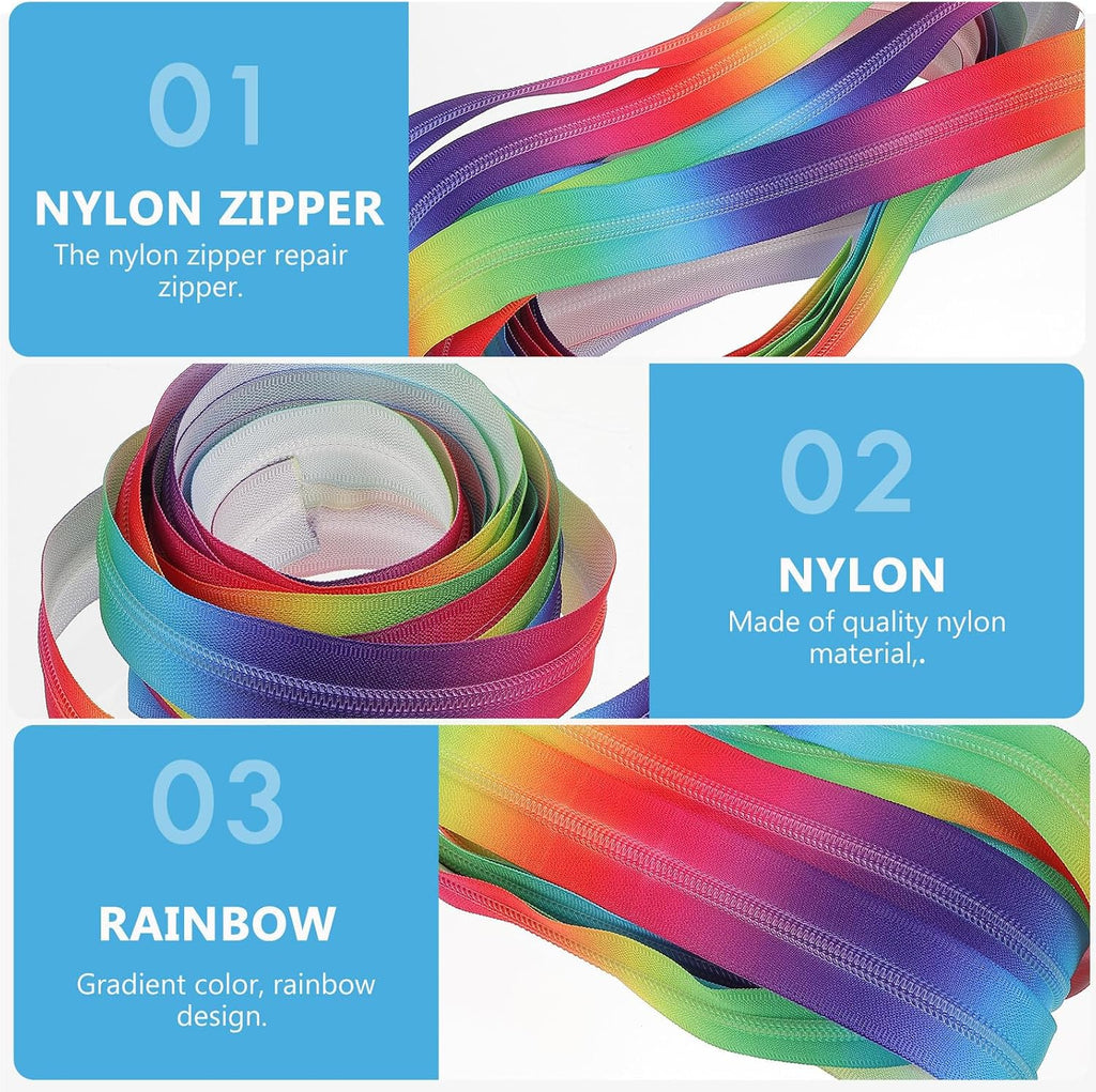 Rainbow Nylon Coil Zipper by Yard for Sewing and Clothing Repair
