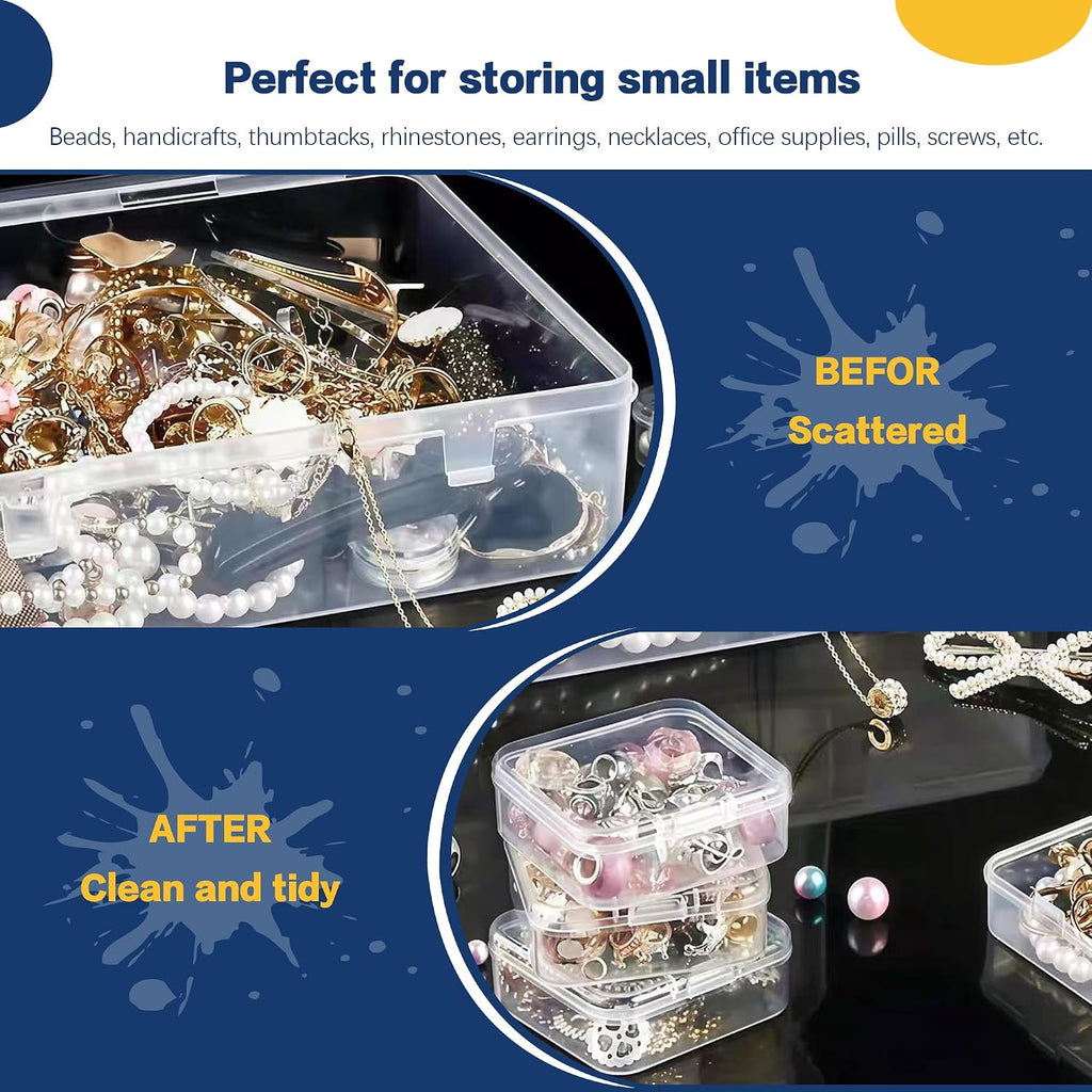 1 Large Box & 30-Grid Transparent Plastic Bead Organizer (Hinged Lid)
