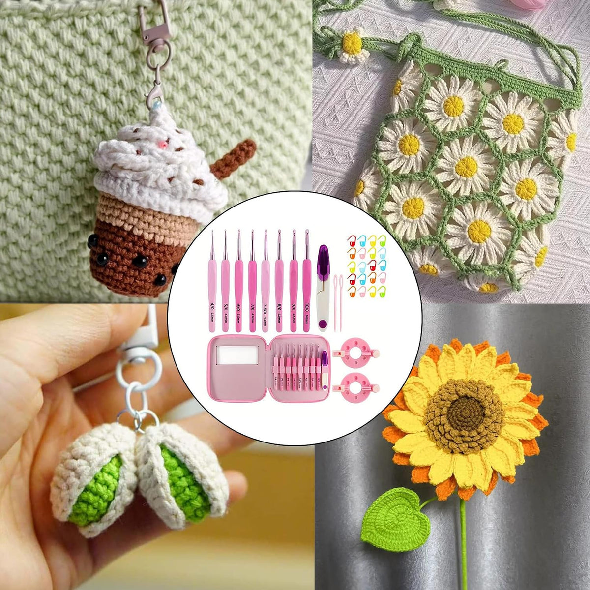 8Pcs Ergonomic Crochet Hook with Storage Case and Knitting Accessories