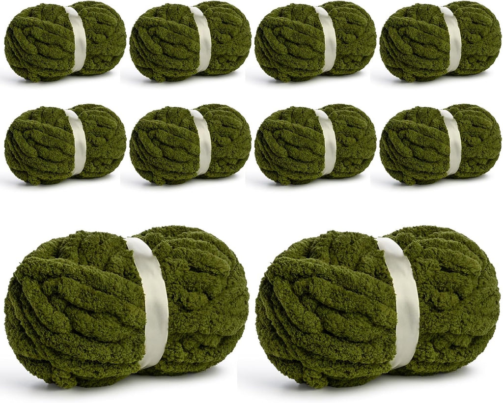 Chunky Jumbo Chenille Yarn #10 Olive Green 10 Pack