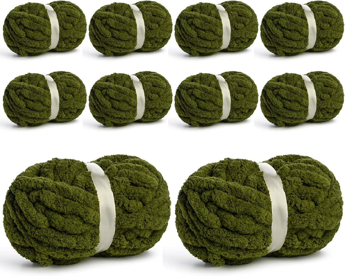 Chunky Jumbo Chenille Yarn #10 Olive Green 10 Pack
