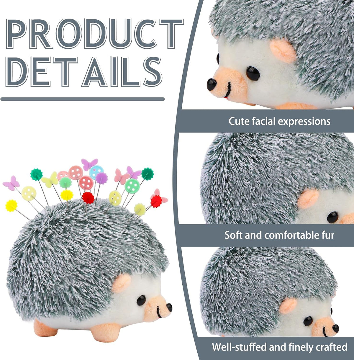 FTEVEN 400 Pieces Flat Head Straight Pins with Hedgehog Pincushion