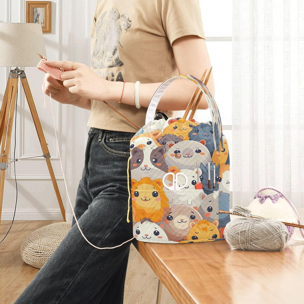 YETTASBIN Cartoon Guinea Pig Yarn Storage Bag, Large Crochet Knitting