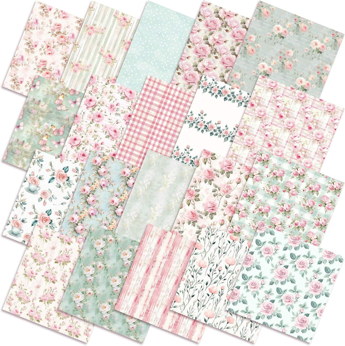 HunnmingRe 20 Pcs 10''x10'' Pink and Green Floral Quilting Fabric