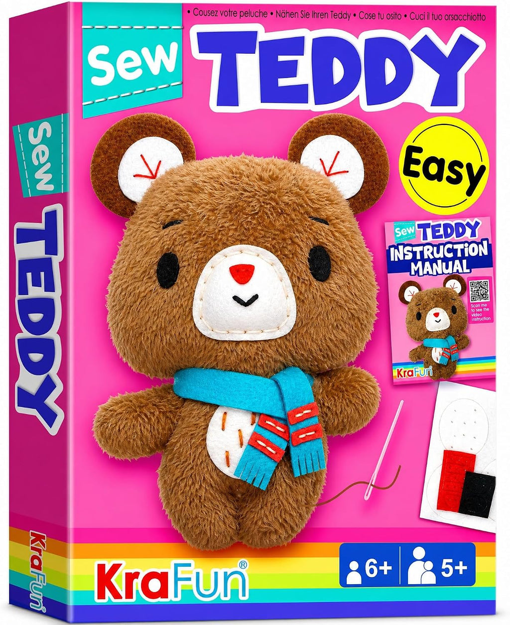 KRAFUN Teddy Bear Sewing Kit for Kids Ages 8-12 - No Scissors