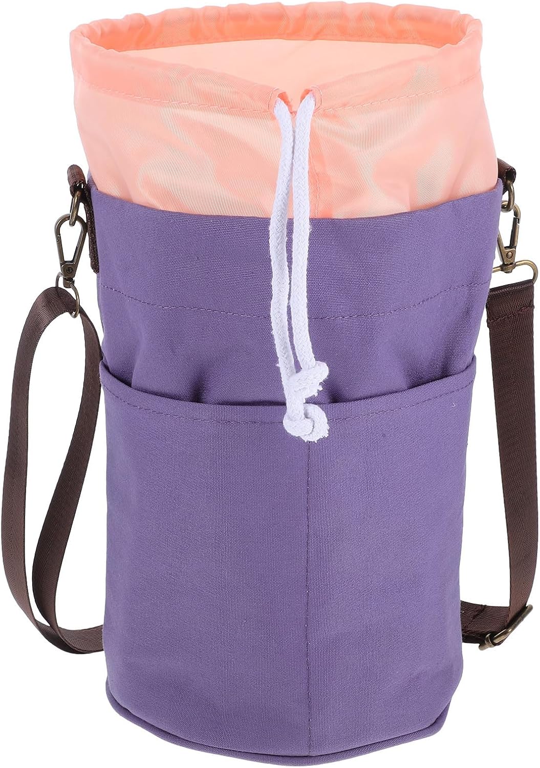 Canvas Crochet Yarn Holder Bag and Shoulder Strap with Drawstring