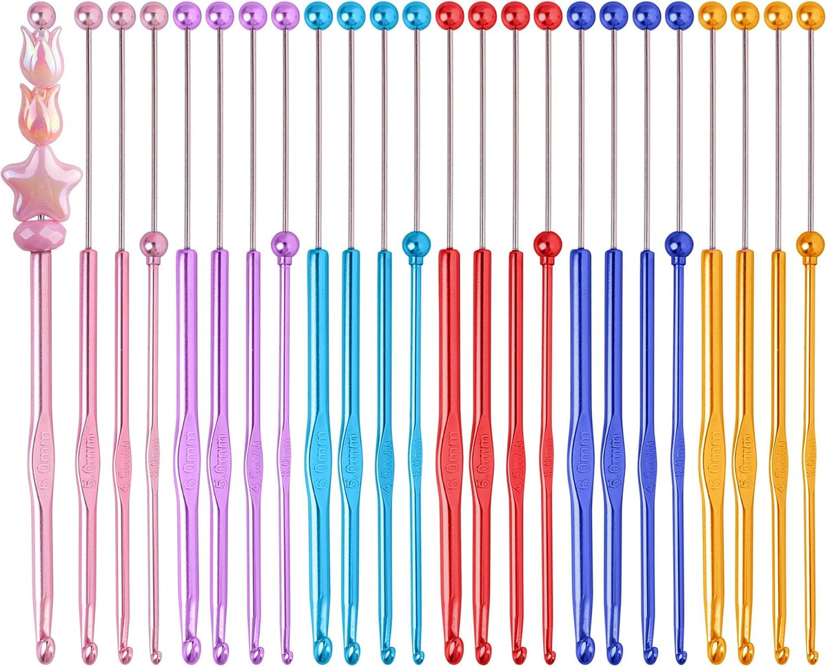 Framendino, 24 Pack Beadable Crochet Hooks 3 mm 4 mm 5 mm 6 mm