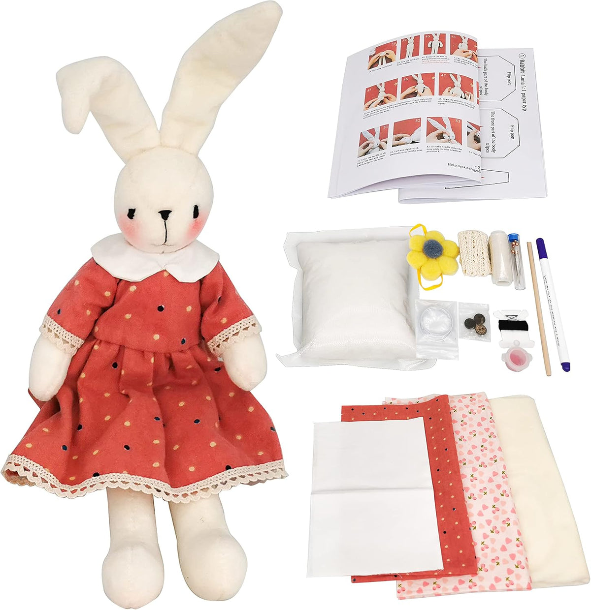 DIY Bunny Sewing Craft Kit, Handmade Fabric Project with Instructions