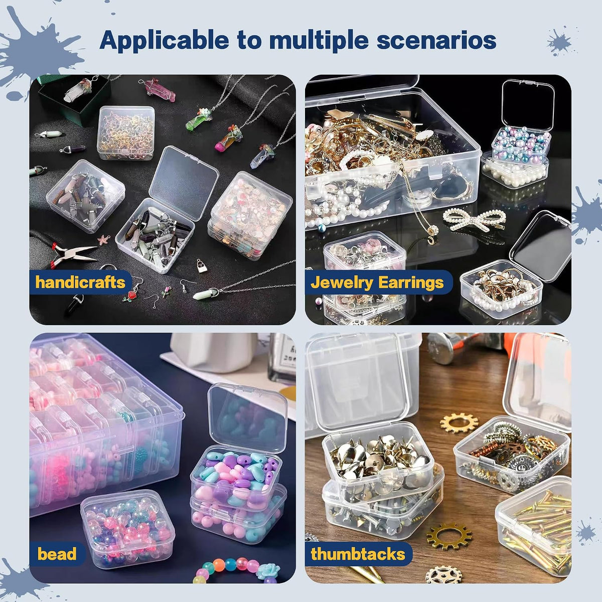 1 Large Box & 30-Grid Transparent Plastic Bead Organizer (Hinged Lid)
