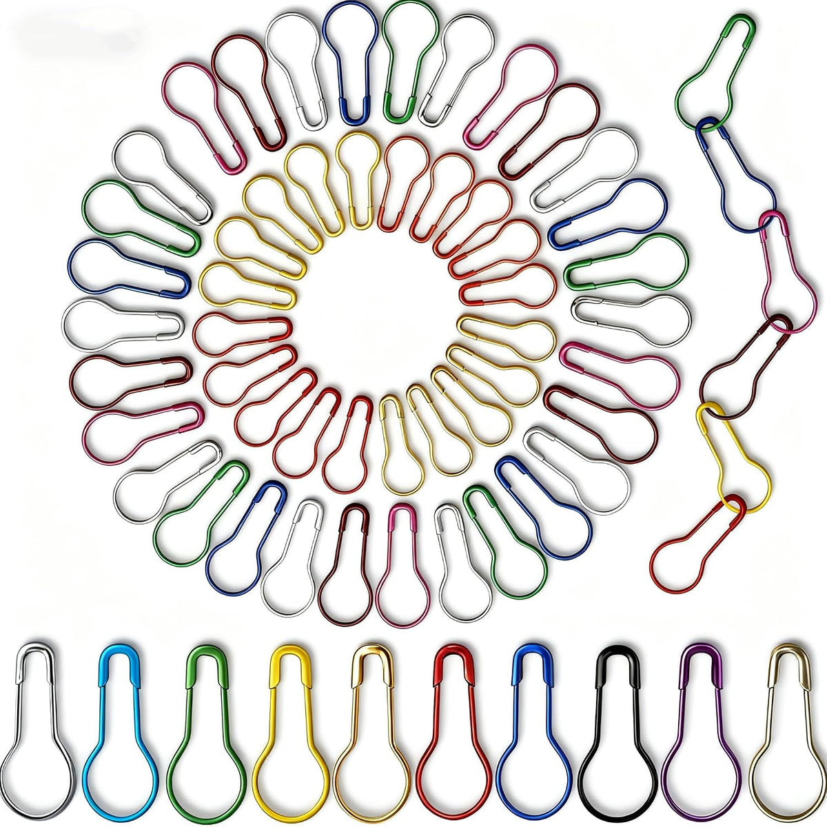 300Pcs Mixed Colored Safety Pins - 0.9In Metal Calabash Bulb Clothing