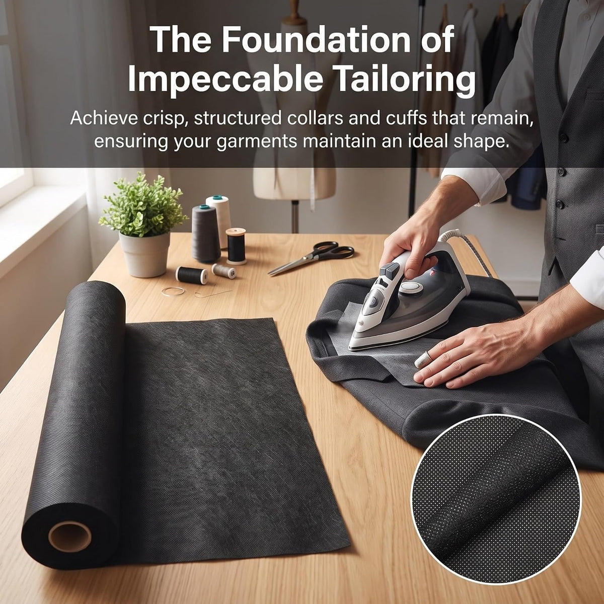 Black Fusible Non Woven Interfacing Fabric, Medium Weight 30yd X 12in