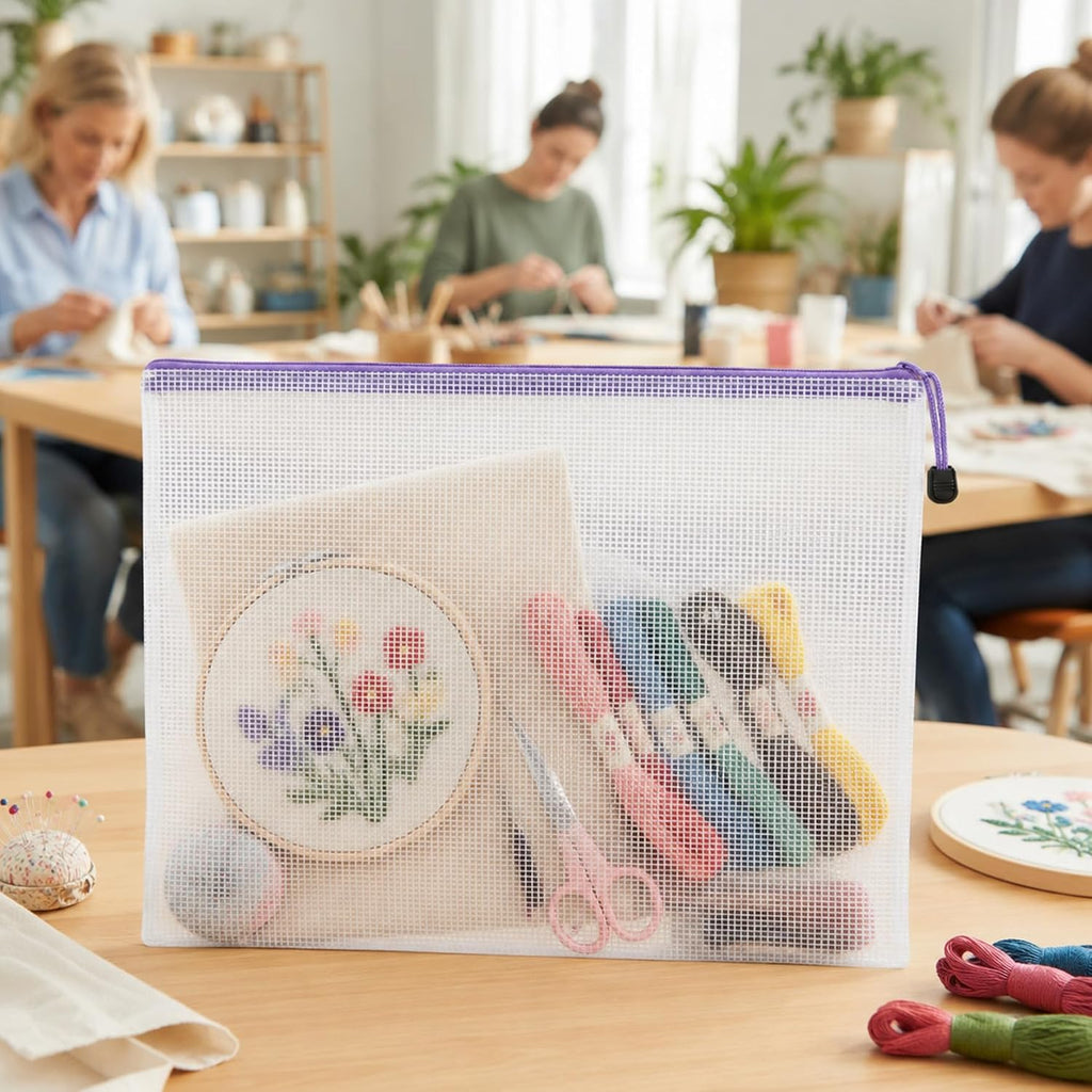 Klmnop 6 Pack Needlepoint Project Bag, 16.5"x12.6" Clear Mesh Sewing