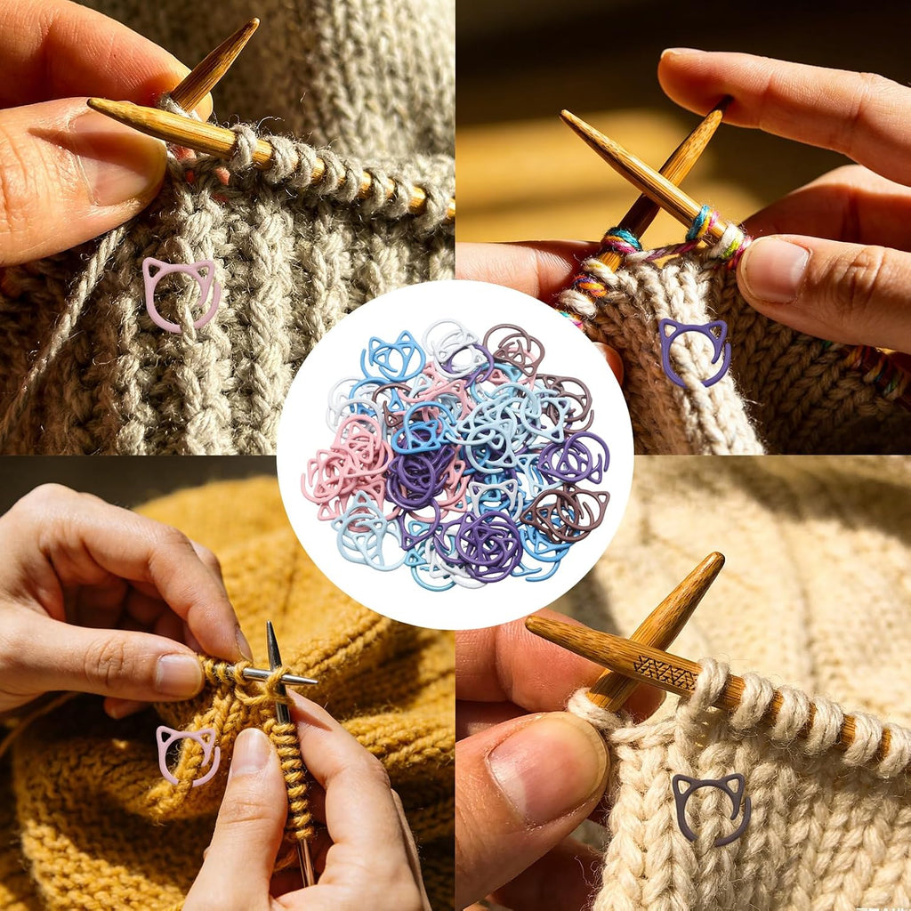 PINE & LINEN 100Pcs 10 Colors Cat Shape Metal Stitch Markers for