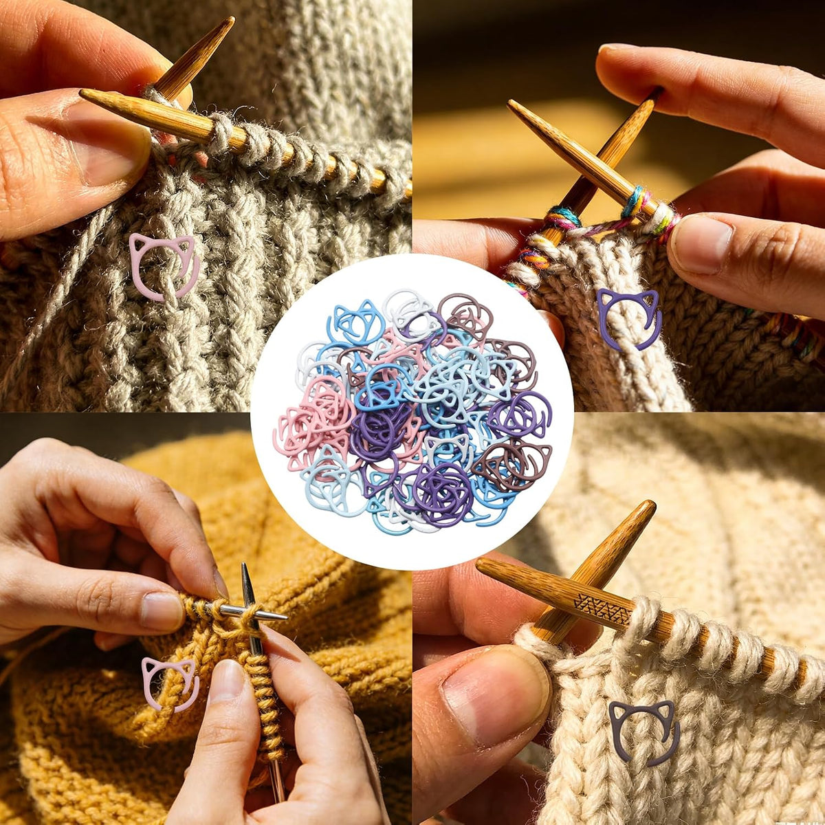 PINE & LINEN 100Pcs 10 Colors Cat Shape Metal Stitch Markers for