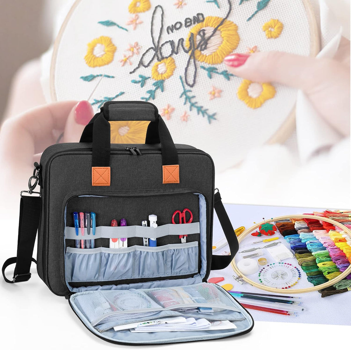 LUXJA Embroidery Project Bag, Embroidery Kits Storage Bag (Bag Only)