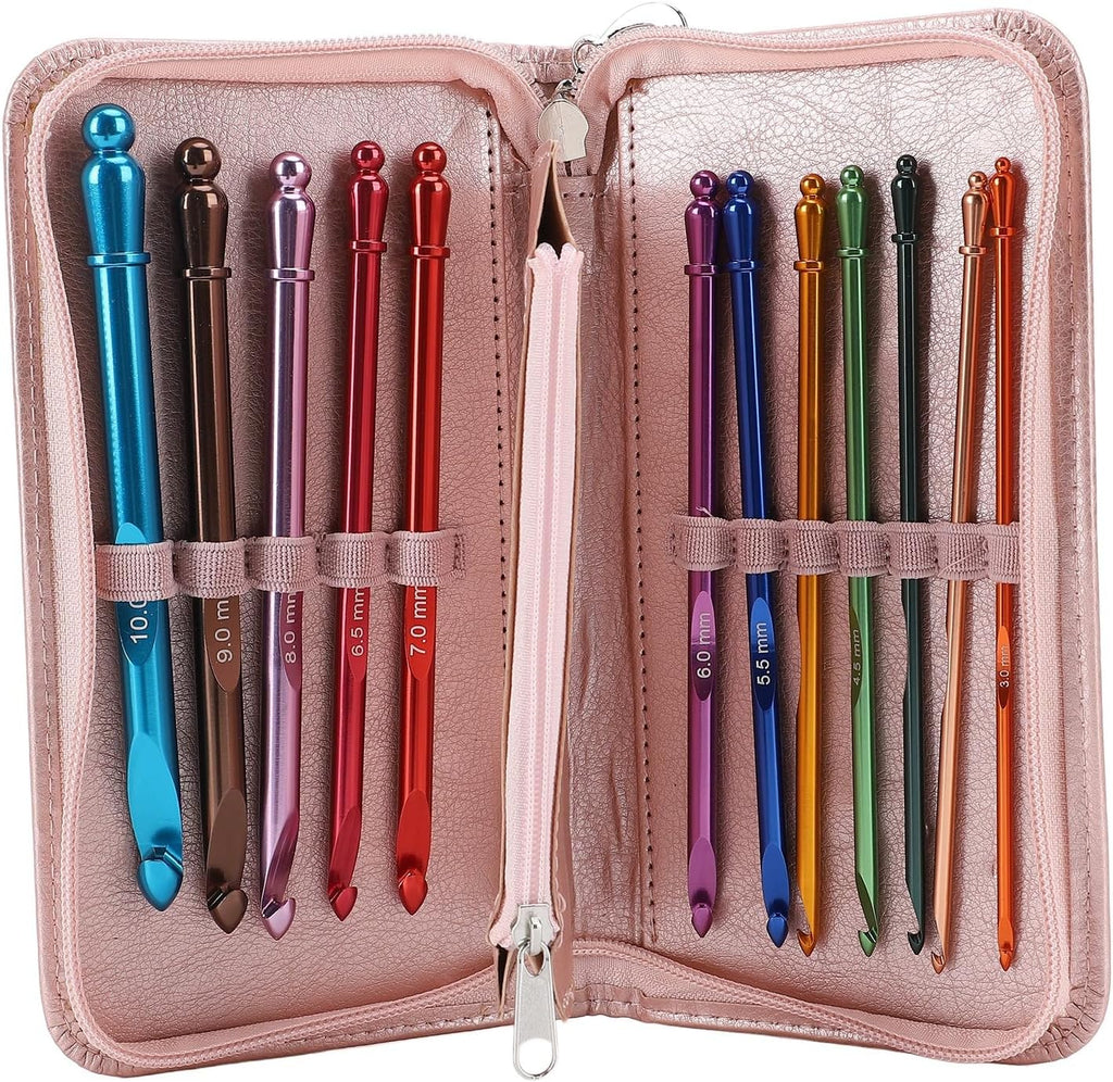Crochet Hooks Set, 12PCS 3 to 10mm Ergonomic Aluminum Metal 15cm Long