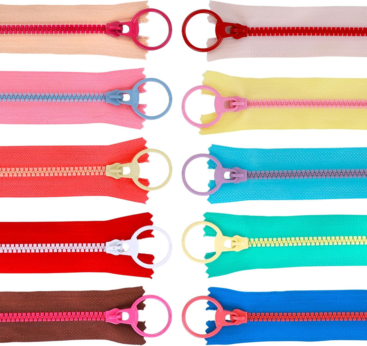20Pcs Nylon Resin Zippers, Sewing Zippers with Ring Pulls,Plastic