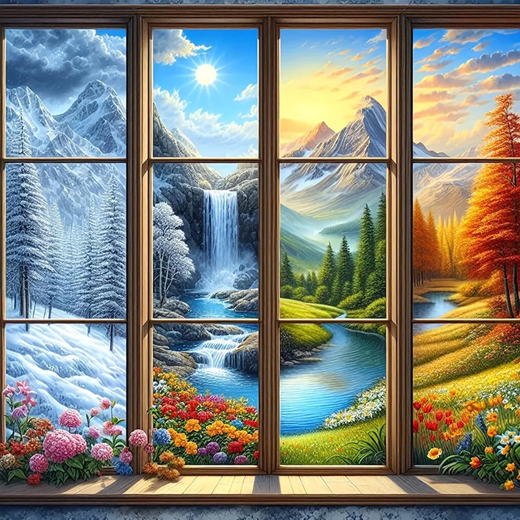 Four Seasons Castle Full 14CT DIY Counted Cross Stitch Kits Home Decor