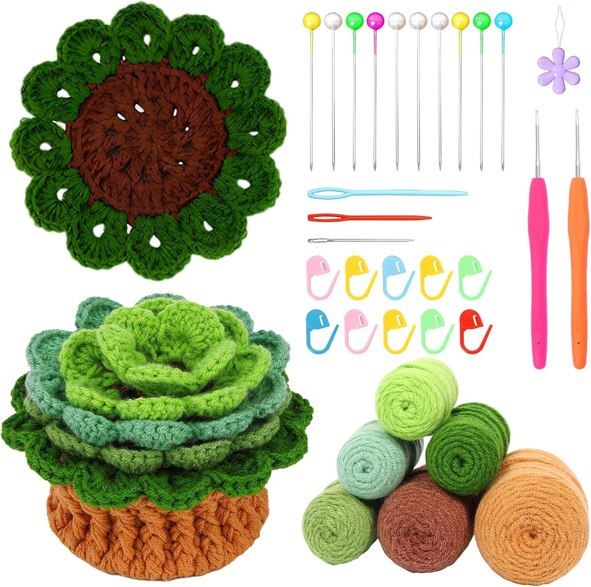 kjcbkcb 6Pcs Crochet Kit for Beginners Cute Potted Plant Cup Mats