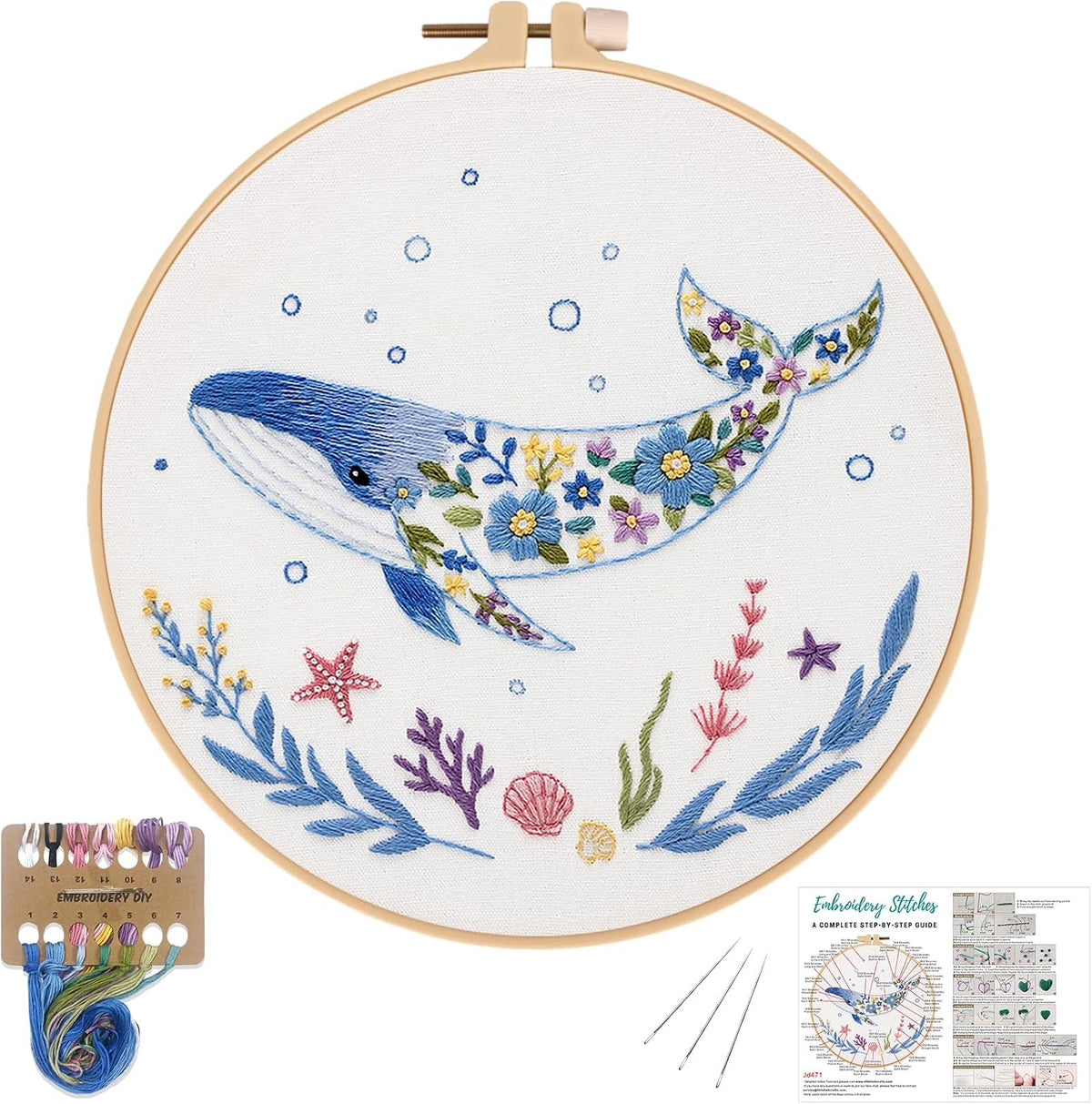 Louise Maelys Embroidery Kit for Beginners, Whale Ocean Needlepoint