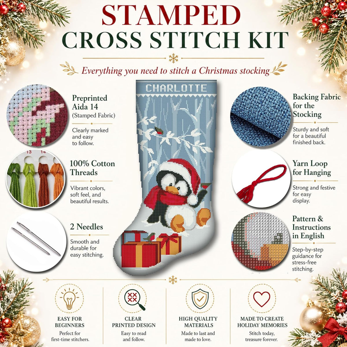 Cross Stitch Kits for Adults Stamped Personalized Christmas Stockings