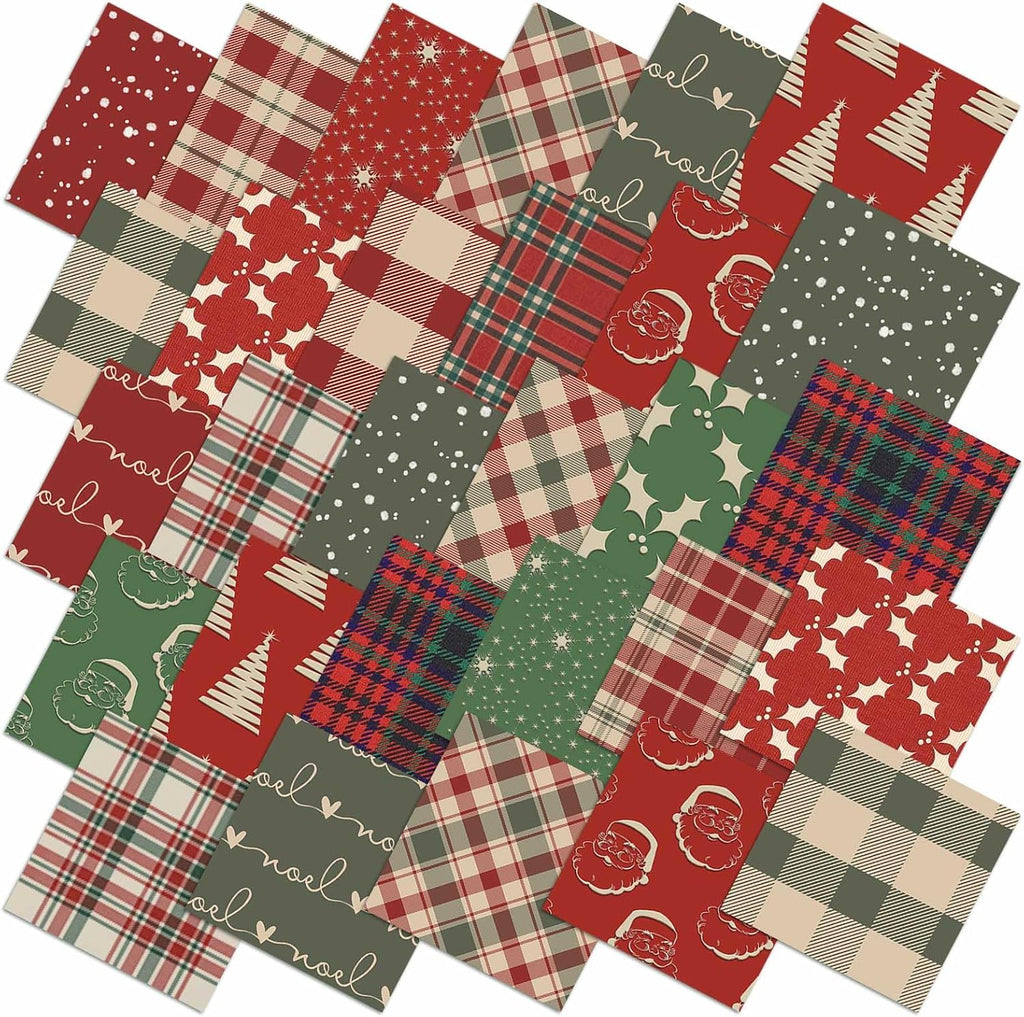 FuWeave 60 Pcs 10''x10'' Vintage Christmas Plaid Quilting Fabric