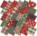 FuWeave 60 Pcs 10''x10'' Vintage Christmas Plaid Quilting Fabric