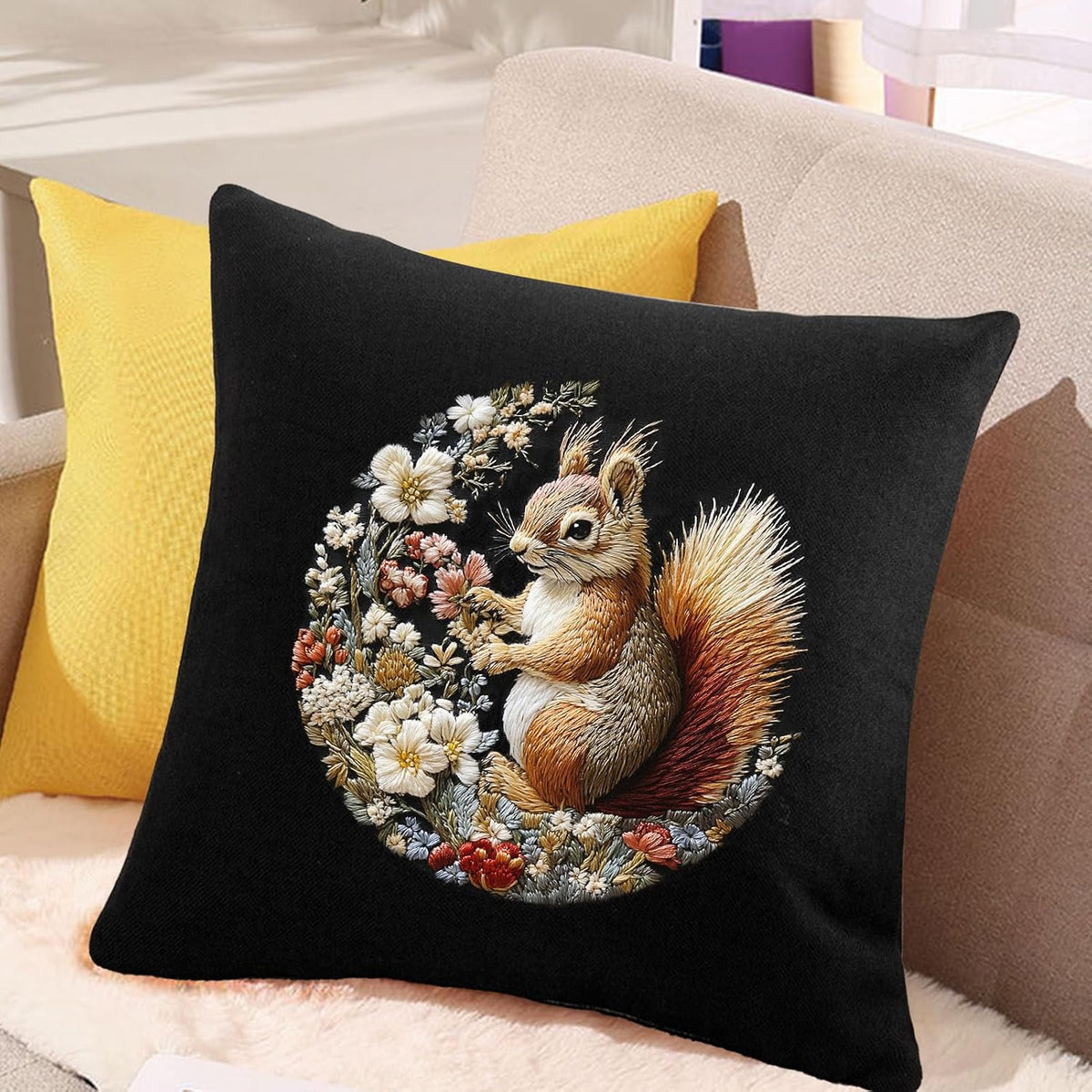FONNUY Funny Squirrel Floral Embroidery Kit, Cross Stitch Kits for