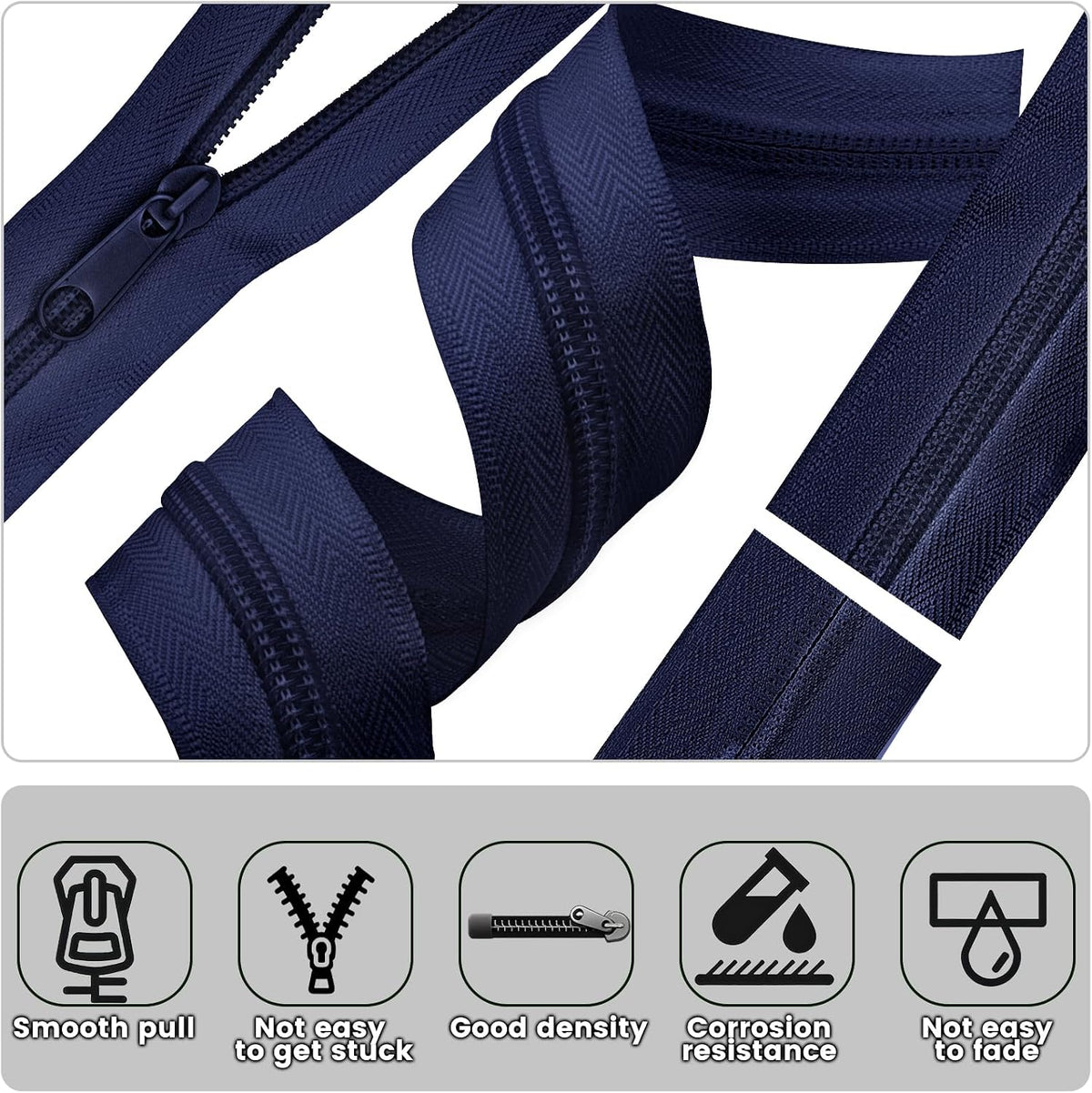DOITEM 10 Yards Nylon Coil Zipper by The Yards, #5 Bulk Zippers for