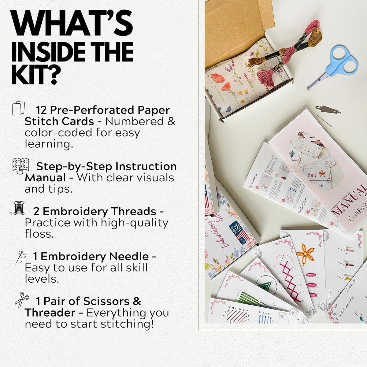 Perforated Embroidery Stitch Cards Starter DIY Kit, Beginner Colored