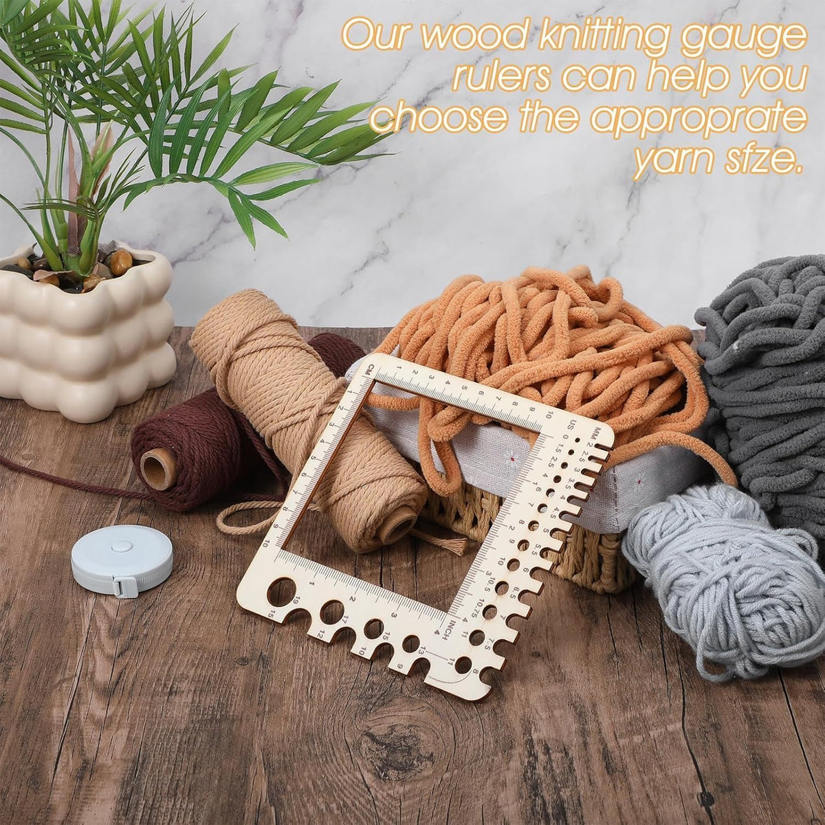 CCOCC 2026 New Wooden Crochet and Knitting Gauge Ruler, Poplar Yarn