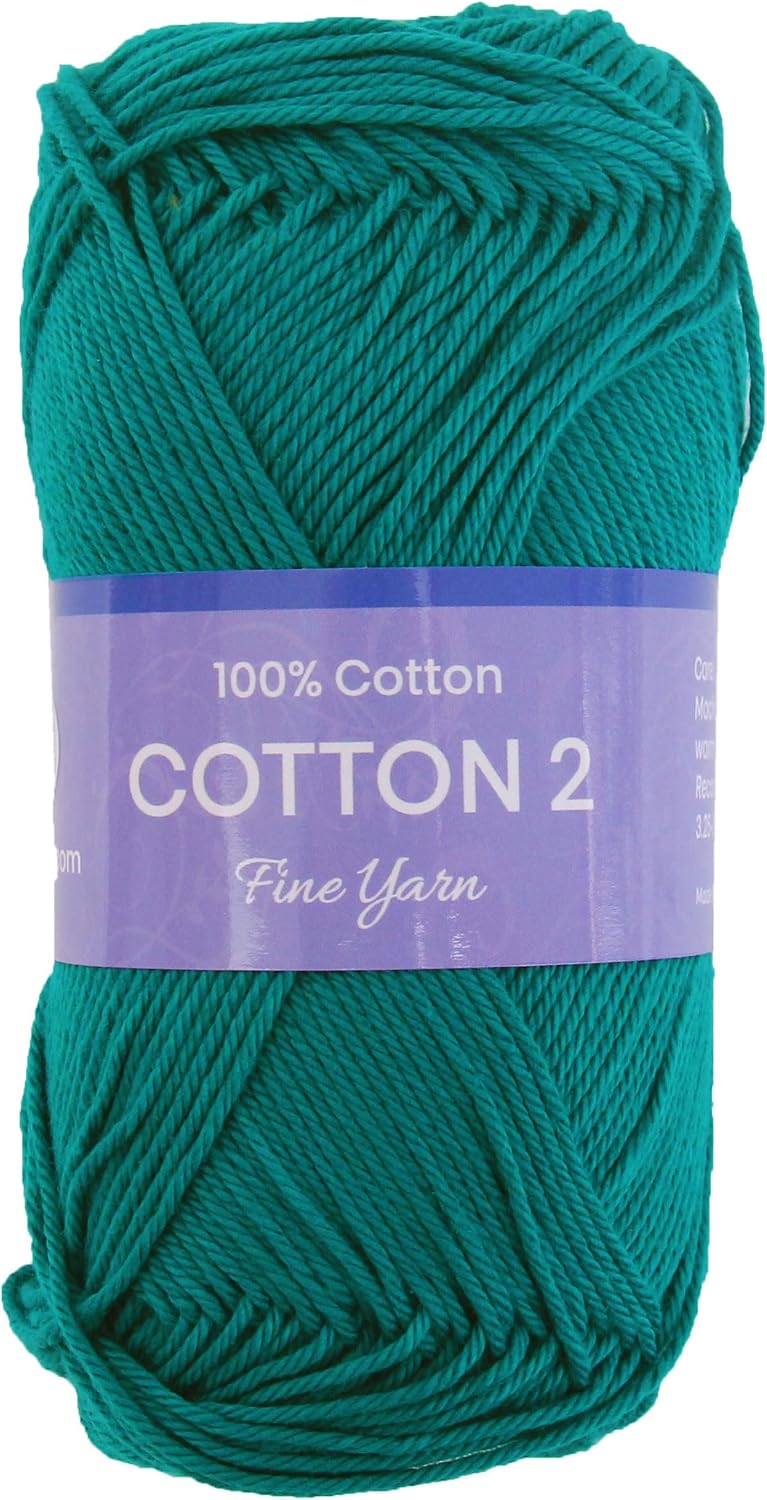 ThreadArt Cotton Crochet Yarn, Fine #2 Sport, 165yd, Teal 3539